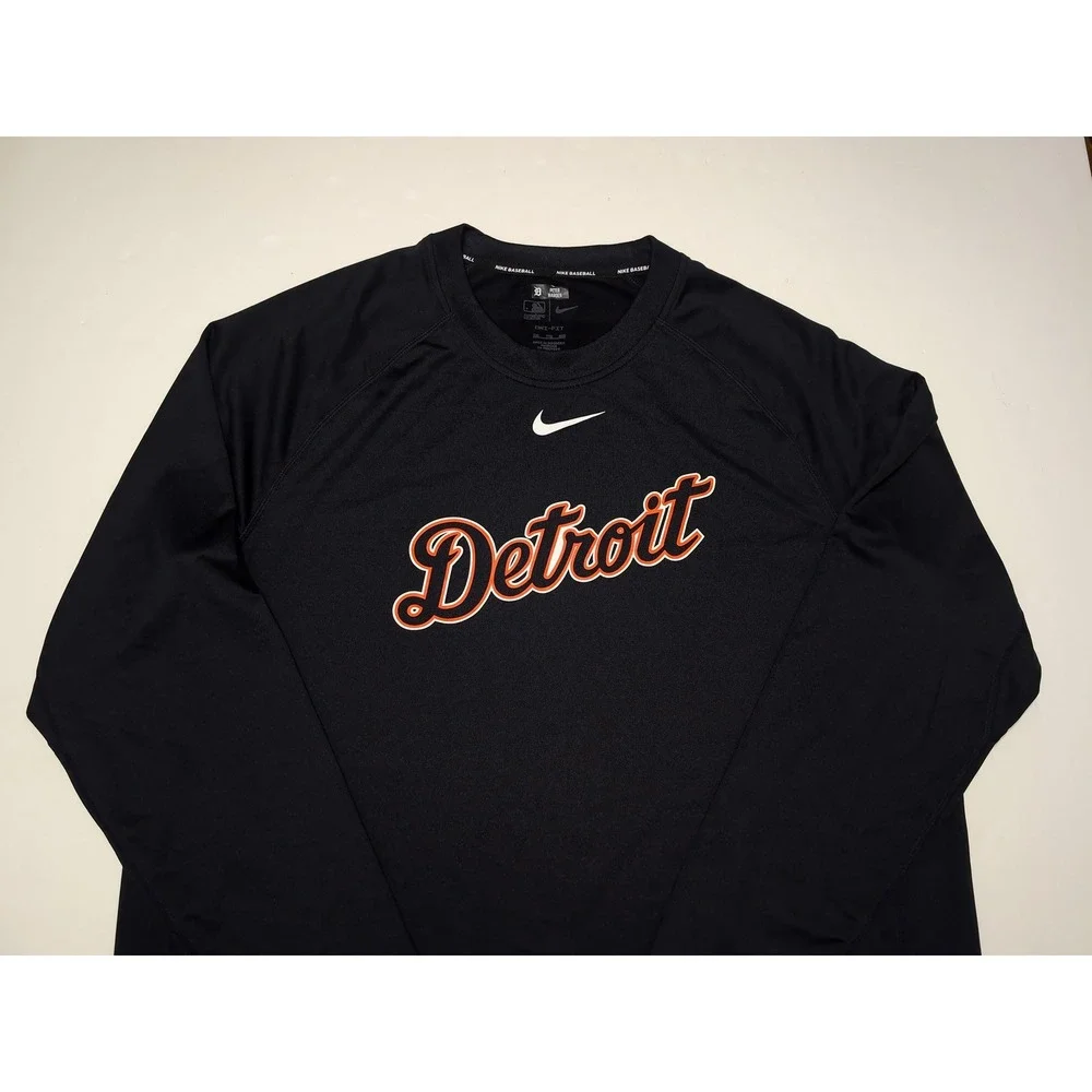 NIKE Detroit Tigers Long Sleeve Shirt Mens XXL 2XL MLB Authentic Team Issue